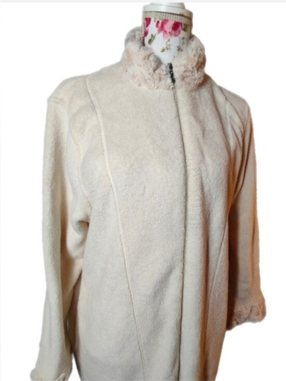 Carole Hochman Petite Large Plush Fleece Zip Front Faux Fur Robe PL